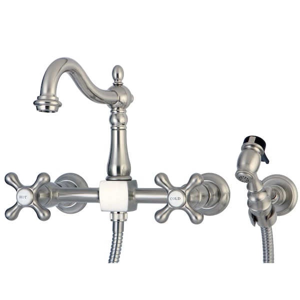 Heritage KS1268AXBS 8" Centerset Wall Mount Kitchen Faucet with Brass Sprayer KS1268AXBS - main